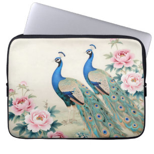 Elegant Peacocks Pink Peonies Asian Laptop Sleeve