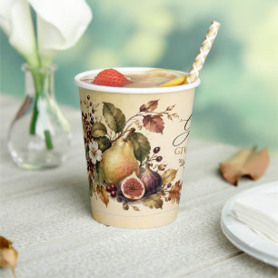 Elegant Pear Fig Harvest Thanksgiving Tableware Paper Cups