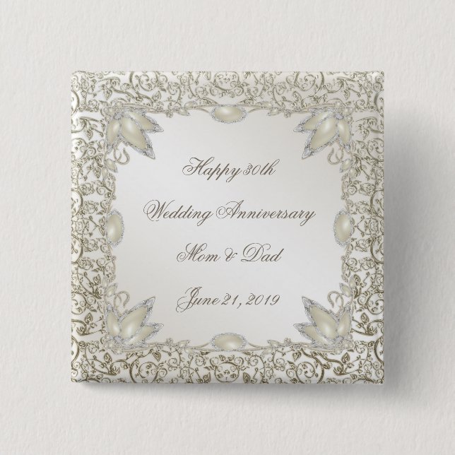 Elegant Pearl 30th Wedding Anniversary 15 Cm Square Badge (Front)