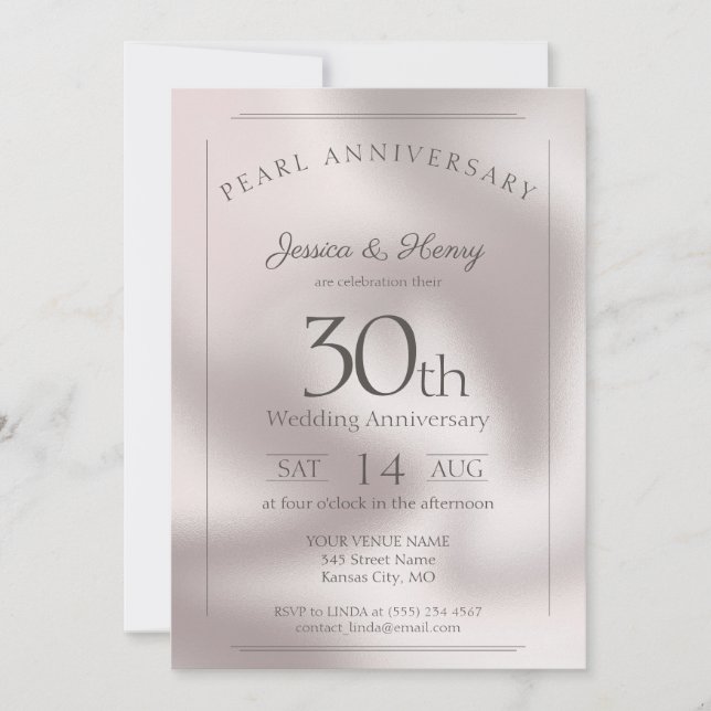Elegant Pearl 30th wedding anniversary Invitation (Front)