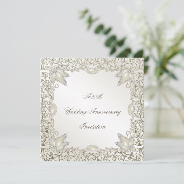 Elegant Pearl 30th Wedding Anniversary Invitation (Standing Front)