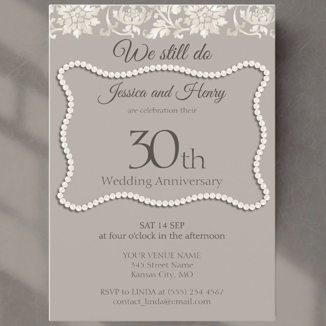 Elegant Pearl 30th wedding anniversary Invitation (Creator Uploaded)