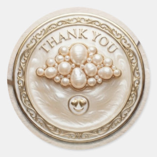 Elegant Pearl and Gold 'Thank You' Round Sticker