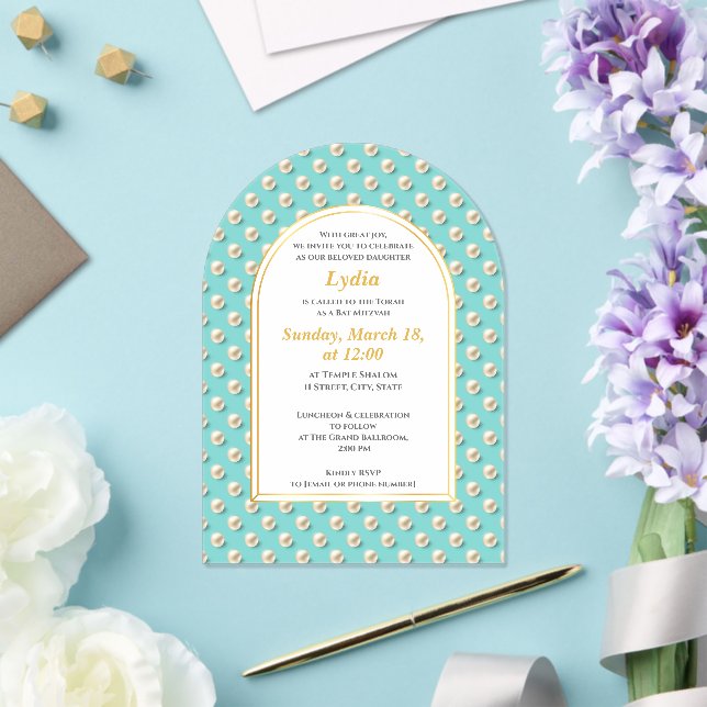 Elegant Pearl Bat Mitzvah Invitation (Insitu (Wedding))
