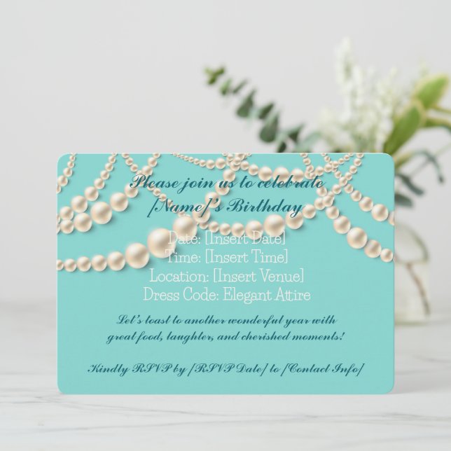 Elegant Pearl Birthday Dinner Invitation (Standing Front)