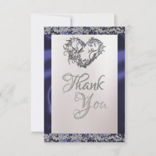 Elegant Pearl, Blue Ribbon & Sparkle Thank You Card