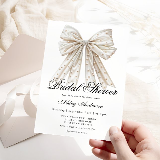 Elegant Pearl Bow Bridal Shower Invitation (Creator Uploaded)