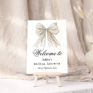 Elegant Pearl Bow Bridal Shower Welcome Poster