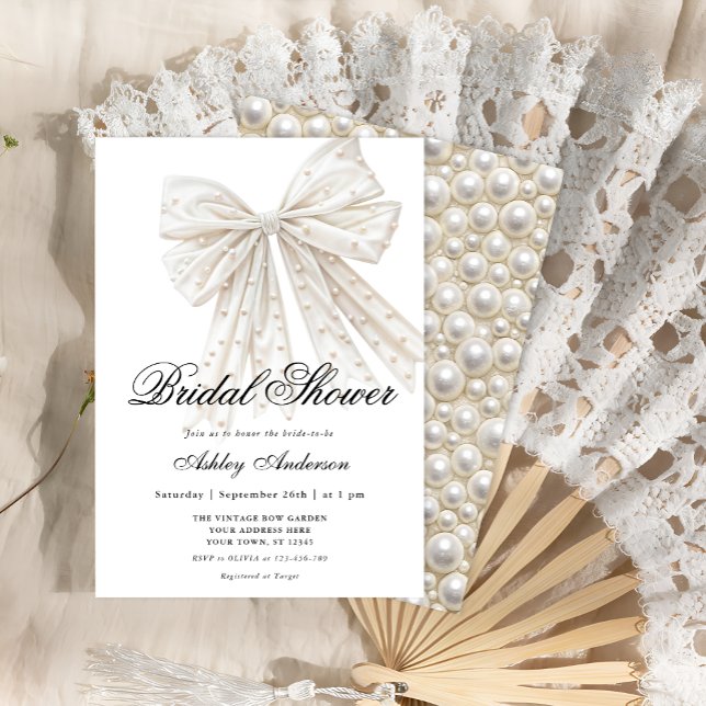 Elegant Pearl Bow Modern Bridal Shower Invitation (Creator Uploaded)