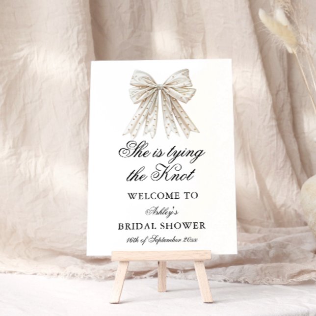 Elegant Pearl Bow She's Tying the Knot Welcome Poster (Creator Uploaded)