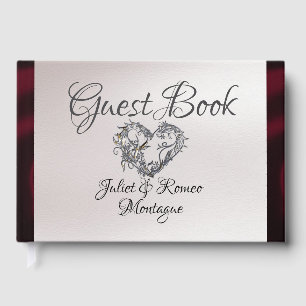 Elegant Pearl & Burgundy Ribbon Guest Book