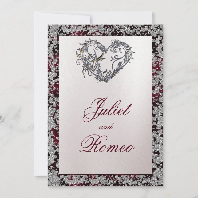 Elegant Pearl, Burgundy Ribbon & Sparkle 2 Invitation (Front)