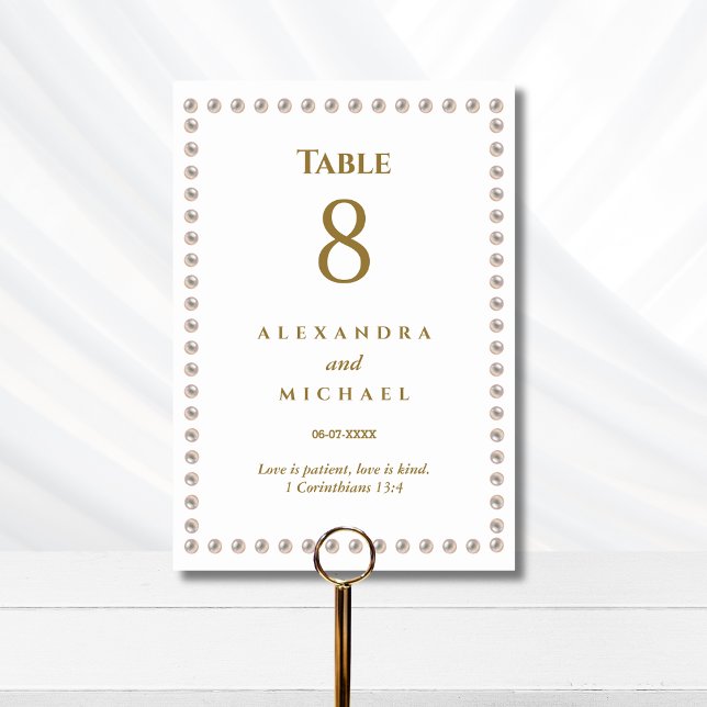 Elegant Pearl Christian Wedding  Table Number (Creator Uploaded)