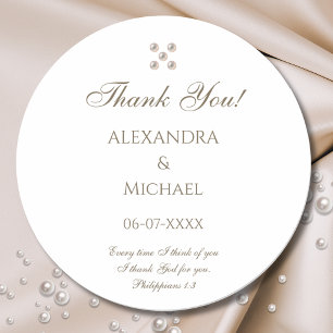 Elegant Pearl Christian Wedding Thank You Classic Round Sticker