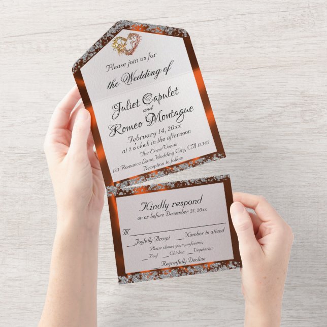 Elegant Pearl, Copper Ribbon & Glitter Borders All In One Invitation (Tearaway)