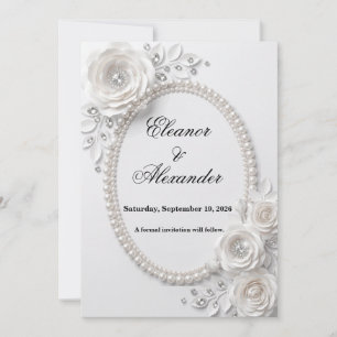Elegant Pearl & Crystal Floral Save the Date Card