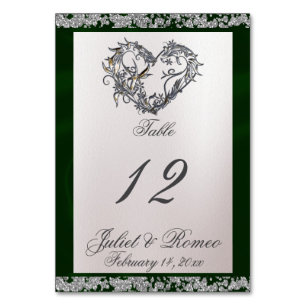 Elegant Pearl, Emerald Ribbon & Sparkle Table Number