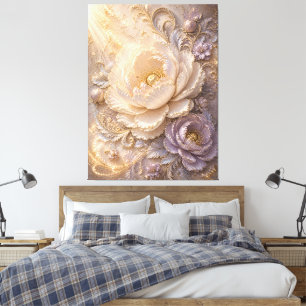 Elegant Pearl Frost Bloom Luxury Embossed Floral Canvas Print