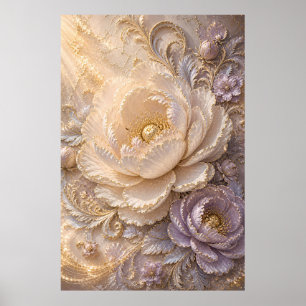 Elegant Pearl Frost Bloom Luxury Embossed Floral Poster