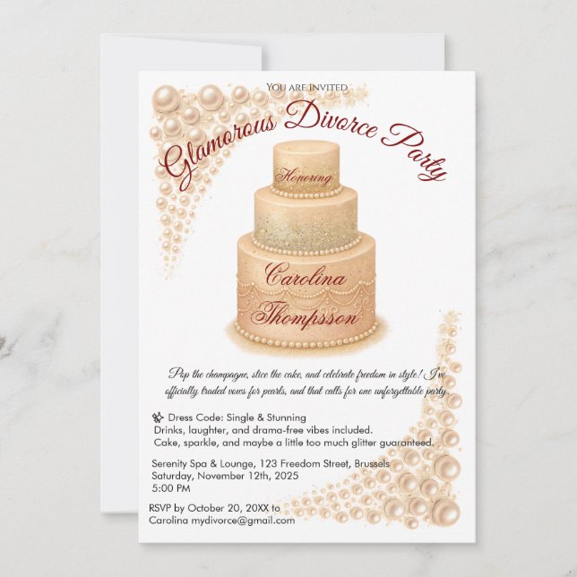 Elegant Pearl & Glitter Divorce Party Glamourous  Invitation (Front)