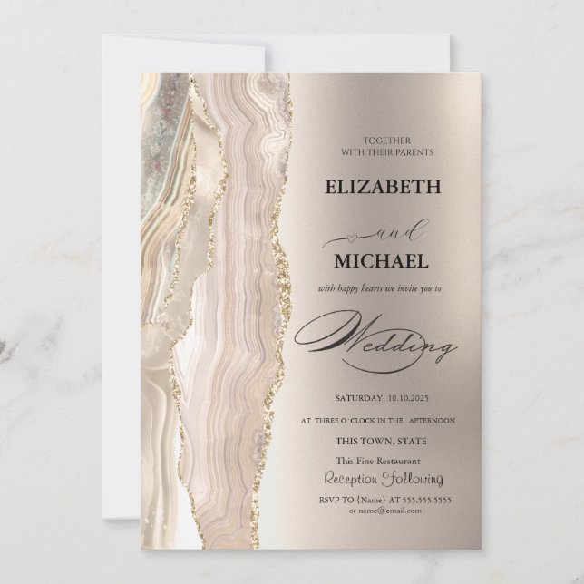 Elegant Pearl Glitter Script Wedding  Invitation (Front)
