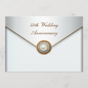 Elegant Pearl Gold 50th Wedding Anniversary Invitation