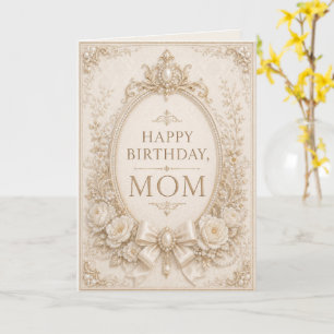 Elegant Pearl & Gold Birthday Card for Mom