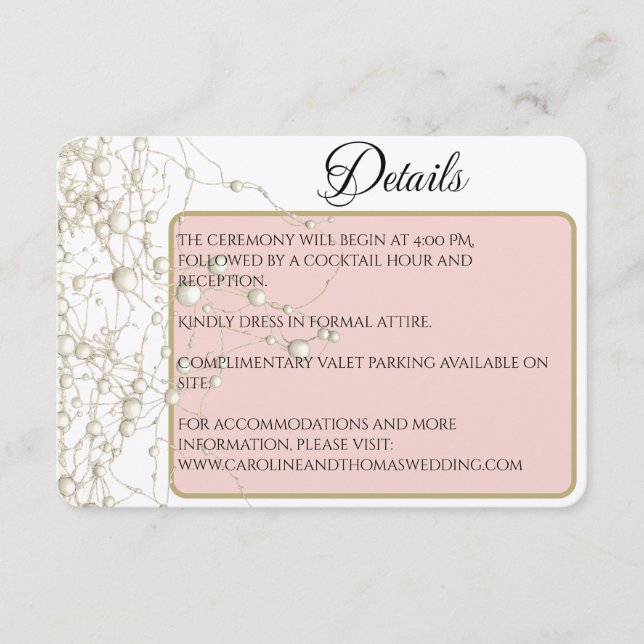 Elegant Pearl Gold Script Wedding Romantic Pearls Enclosure Card (Front)