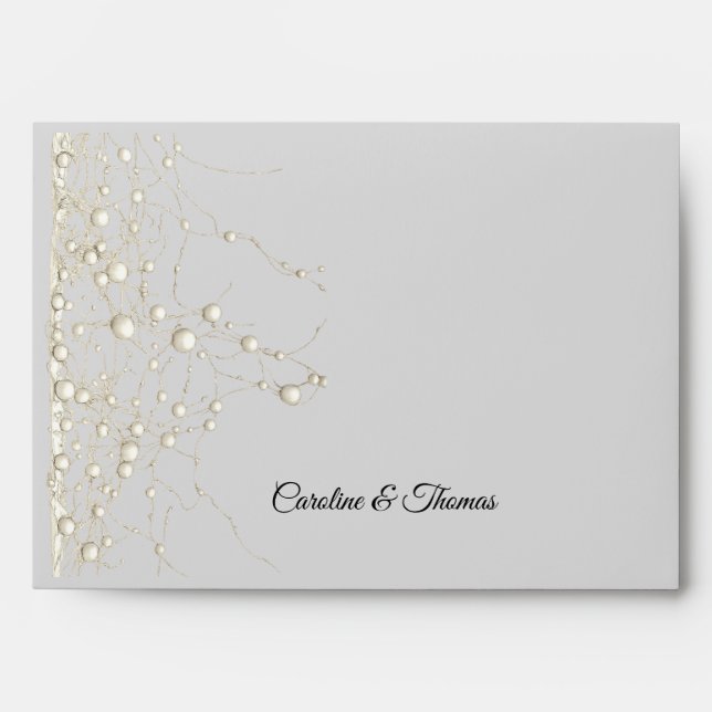 Elegant Pearl Gold Script Wedding Romantic Pearls Envelope (Front)