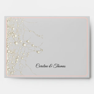 Elegant Pearl Gold Script Wedding Romantic Pearls Envelope