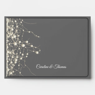Elegant Pearl Gold Script Wedding Romantic Pearls Envelope