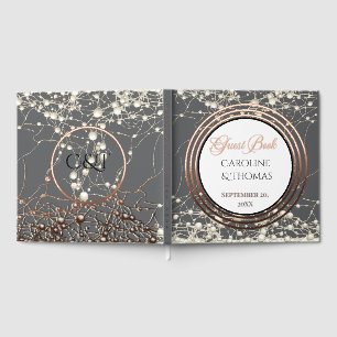 Elegant Pearl Gold Script Wedding Romantic Pearls Guest Book