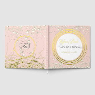 Elegant Pearl Gold Script Wedding Romantic Pearls Guest Book