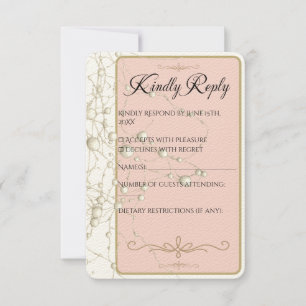 Elegant Pearl Gold Script Wedding Romantic Pearls RSVP Card