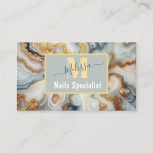 Elegant Pearl Golden Agate Custom Monogram Business Card
