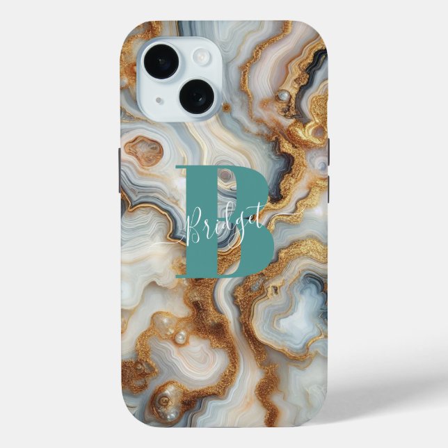 Elegant Pearl Golden Agate Custom Monogram Case-Mate iPhone Case (Back)