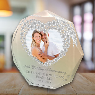 Elegant Pearl Heart 30th Wedding Anniversary Photo Block