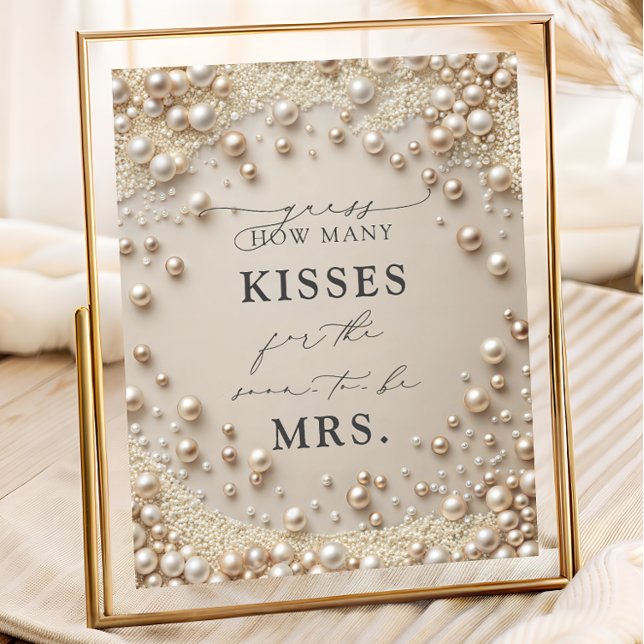 Elegant Pearl How Many Kisses Bridal Shower Game Poster (Creator Uploaded)