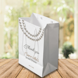 Elegant Pearl necklace Bridal Shower  Medium Gift Bag