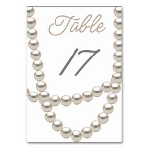 Elegant Pearl Necklace Bridal Shower Table Number