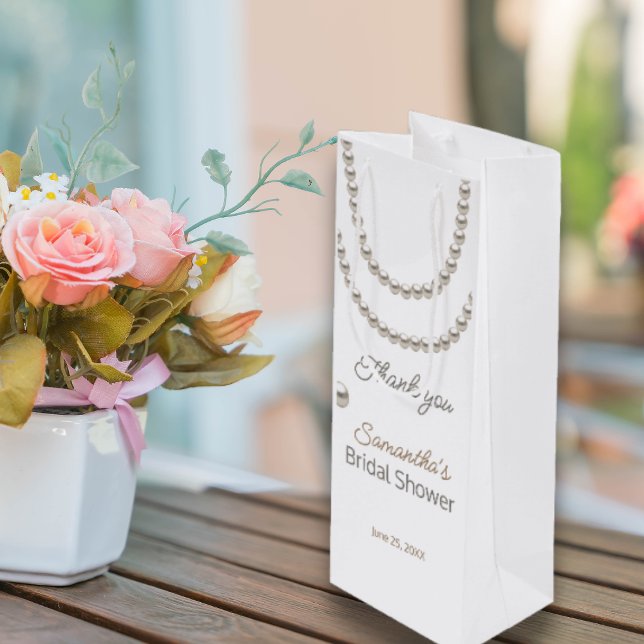 Elegant Pearl necklace Bridal Shower  Wine Gift Bag (Creator Uploaded)