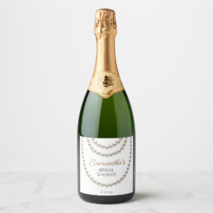 Elegant pearl necklaces Bridal Shower Sparkling Wine Label