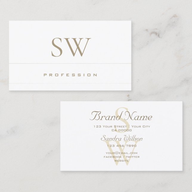 Elegant Pearl Pastel Beige Pattern with Monogram Business Card (Front/Back)