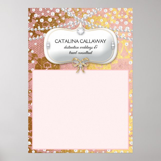 Elegant Pearl Pink Gold Lace Wedding Seating Chart (Front)