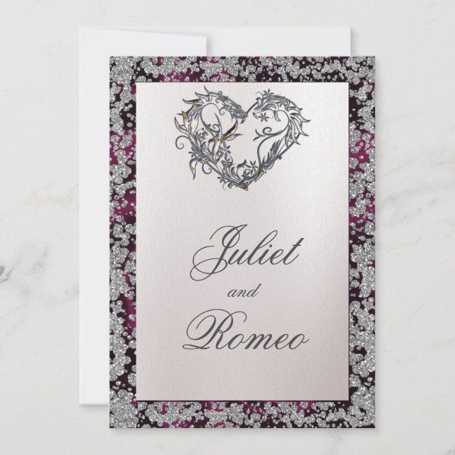 Elegant Pearl, Purple Ribbon & Sparkle 2 Invitation (Front)