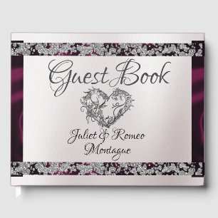 Elegant Pearl, Purple Ribbon & Sparkle Guest Book