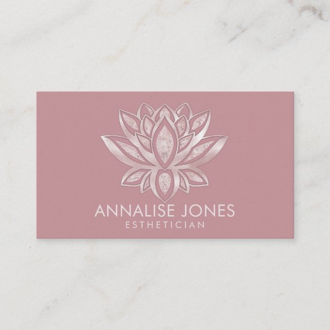 Elegant Pearl Rose Gold Glitter Lotus Flower  Business Card (Front)