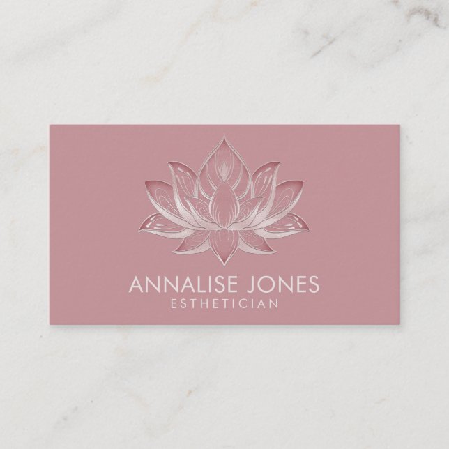 Elegant Pearl Rose Gold Lotus Flower Business Card (Front)