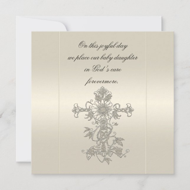 Elegant Pearl Satin Cross Baptism Invitations (Front)