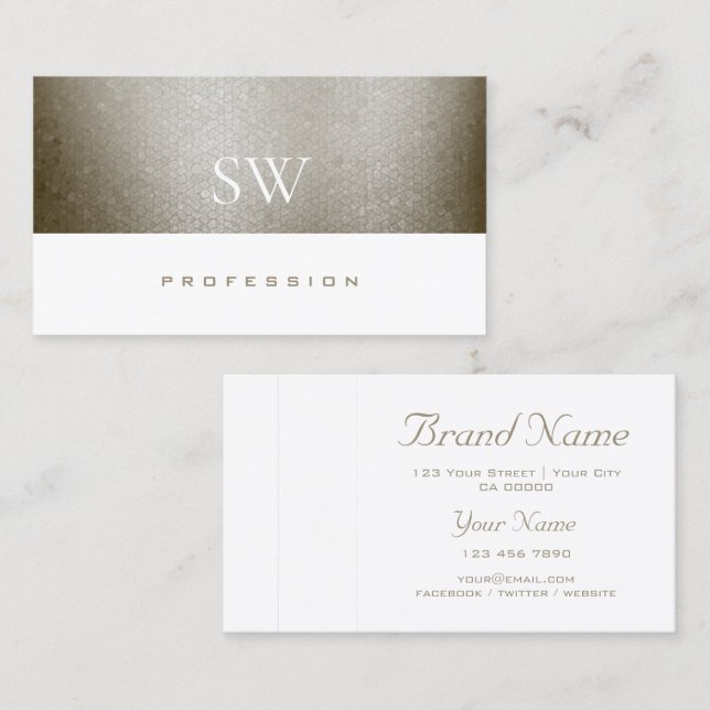 Elegant Pearl Shimmer Snake Pattern with Initials Business Card (Front/Back)